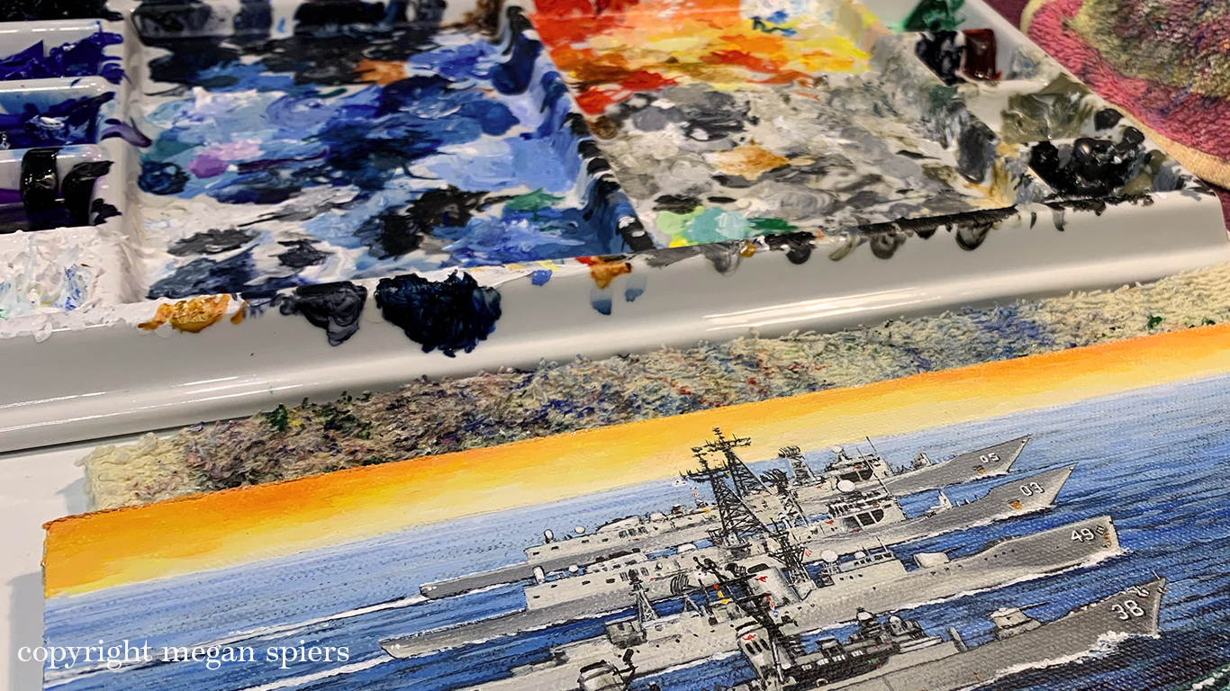 palette with acrylic painting by Megan Spiers